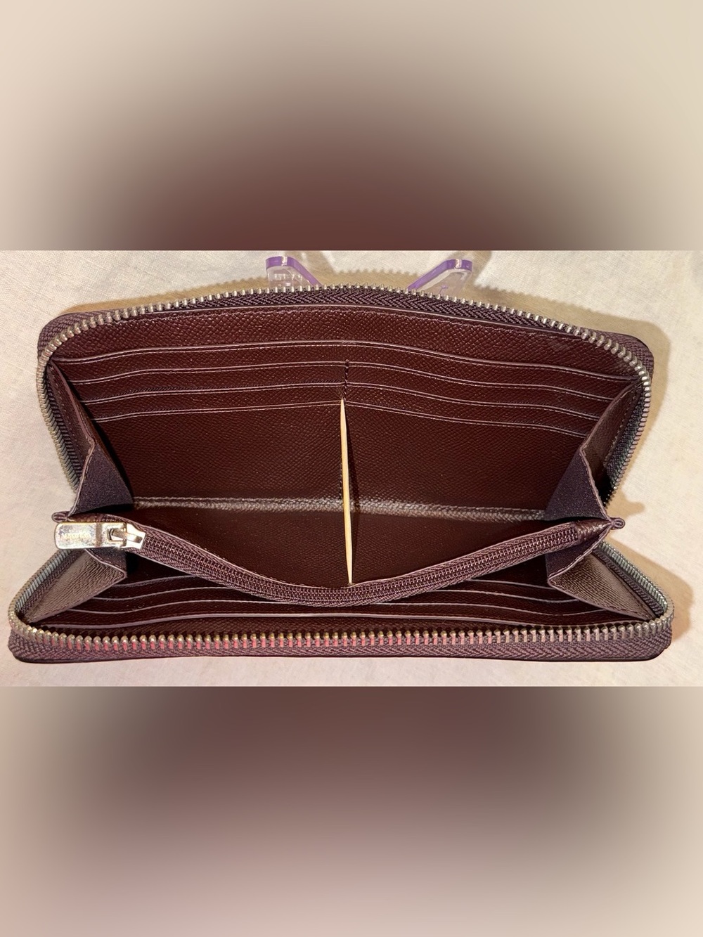 Coach Plum Zip-Around Saffiano Leather Wallet with Front Card Slot - Picture 8 of 15